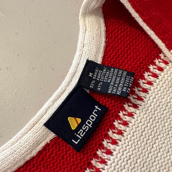 Liz Claiborne Red & White Chunky Cotton Knit Sweater Long Vest Size Medium - Picture 3 of 12